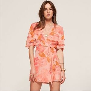 Reformation Floral Mini Dress in Pink and Orange